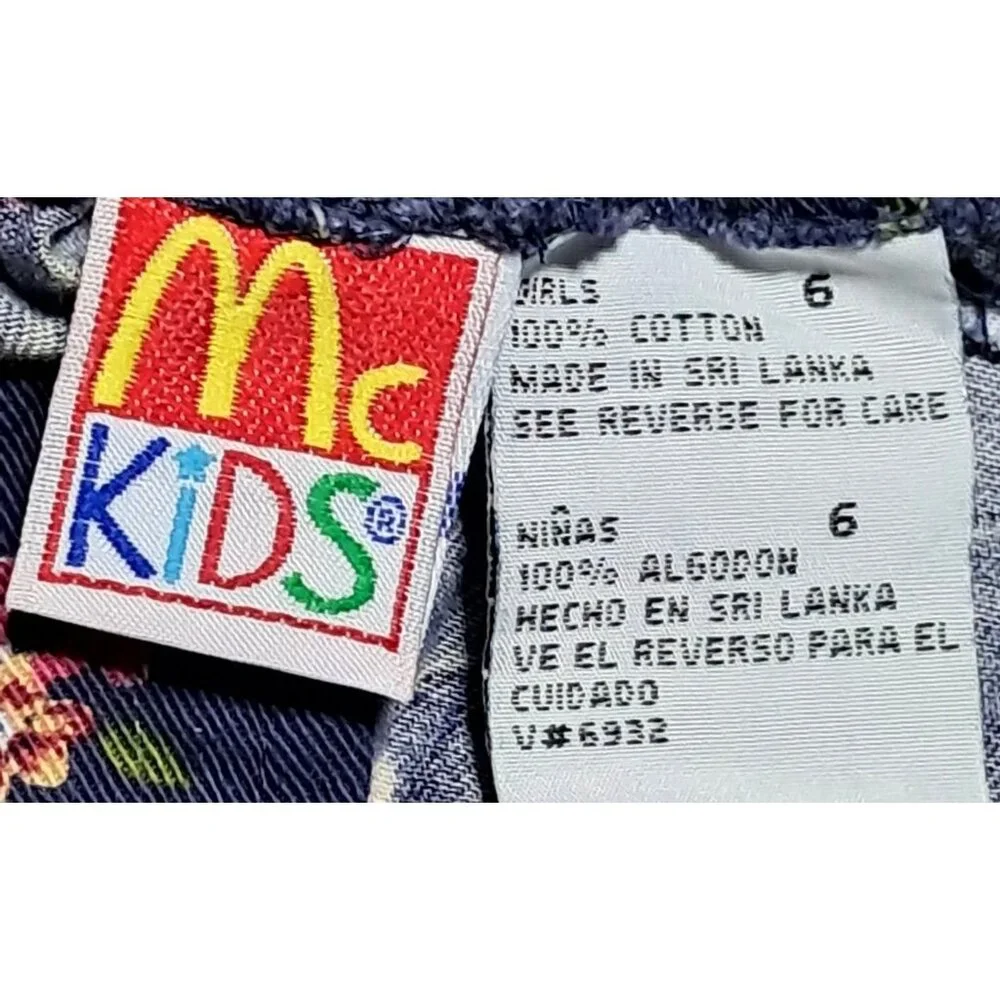 McKids Floral Denim Skirt Girls Size 6 Elastic Waist Dark Blue Cotton Stylish Vi